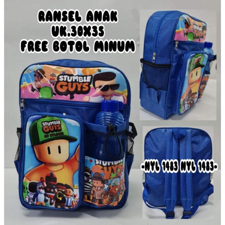 Tas Ransel Anak Sekolah TK SD Karakter STUMBLE GUYS / Free botol Minum