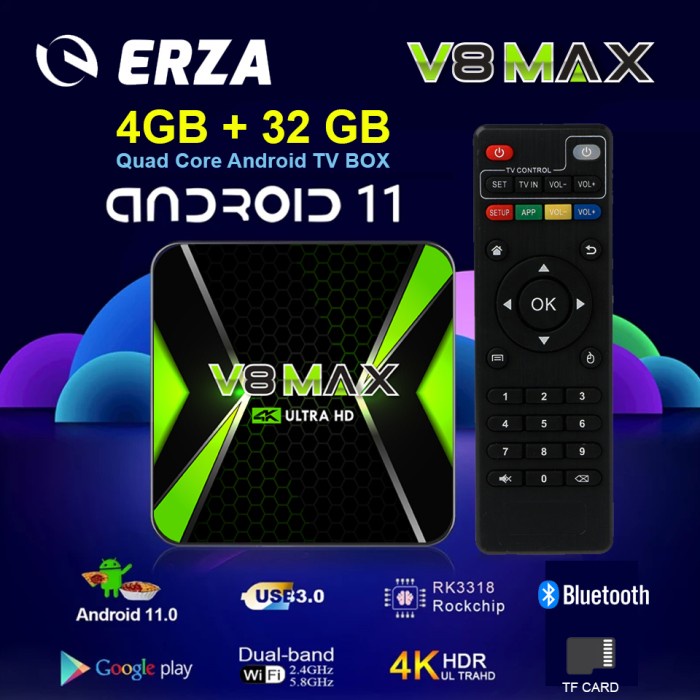 Tv Box Erza Android Tv Box V8 Max 2.4G 5.8G Wifi Bluetooth