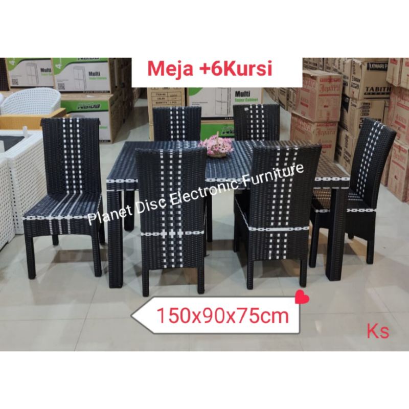 Meja Makan Rotan sintetis 6kursi Dinining set 6person dining table meja Taman Meja teras meja rotan 