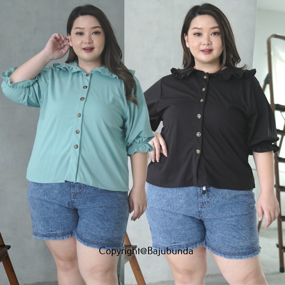 LD 120 130 Kemeja Oversize Wanita Atasan Jumbo Blouse Big Size Bajubunda MIDORI