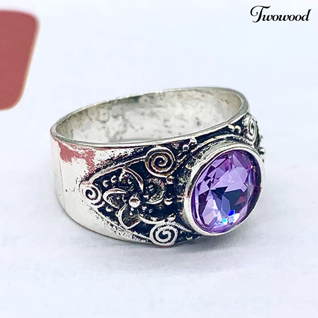 Cincin Kristal Imitasi Model Lebar Warna Ungu Untuk Unisex