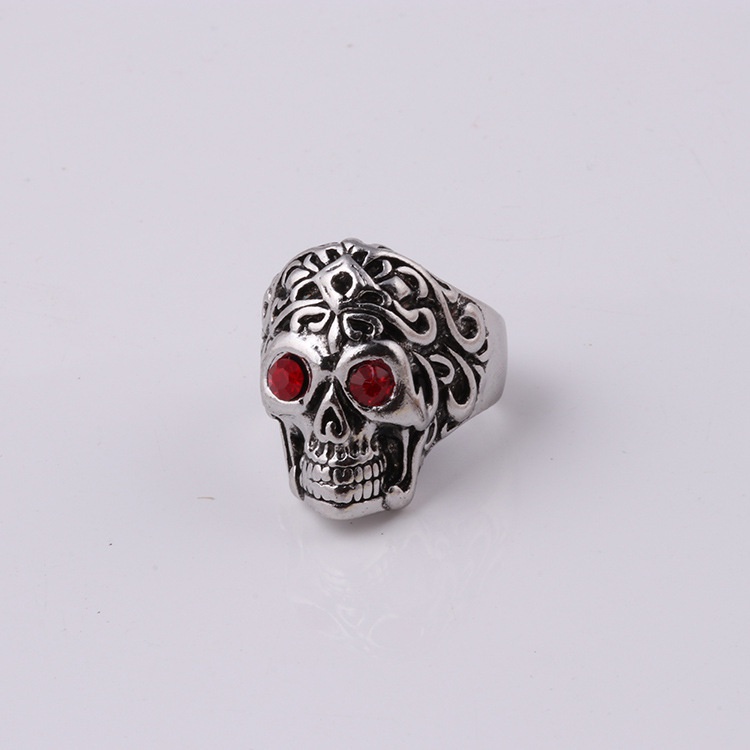 Cincin Desain Tengkorak Mata Merah Gaya Punk Eropa Amerika Untuk Pria