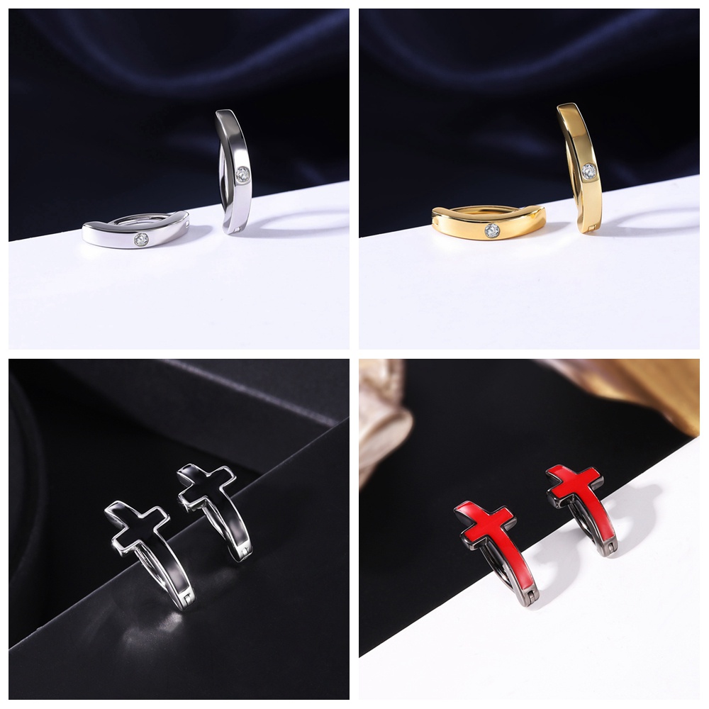 1pc Cincin Tindik Perut / Pusar Desain Salib Kristal Hitam Bahan Ukuran 8 / 10 / 12mm