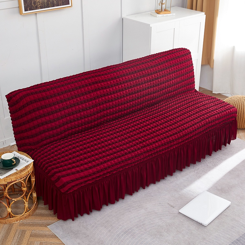 Elastic Sofa Bed Cover  With Skirt Stripe Jacquard / Penutup Sarung Alas SofaBed Elastis Tebal Polos Renda