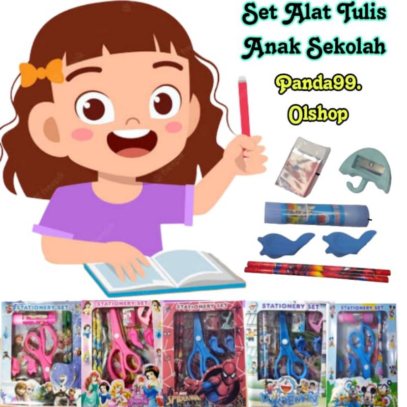 SET ALAT TULIS SEKOLAH 9IN1 KARAKTER LUCU⭐Panda99⭐