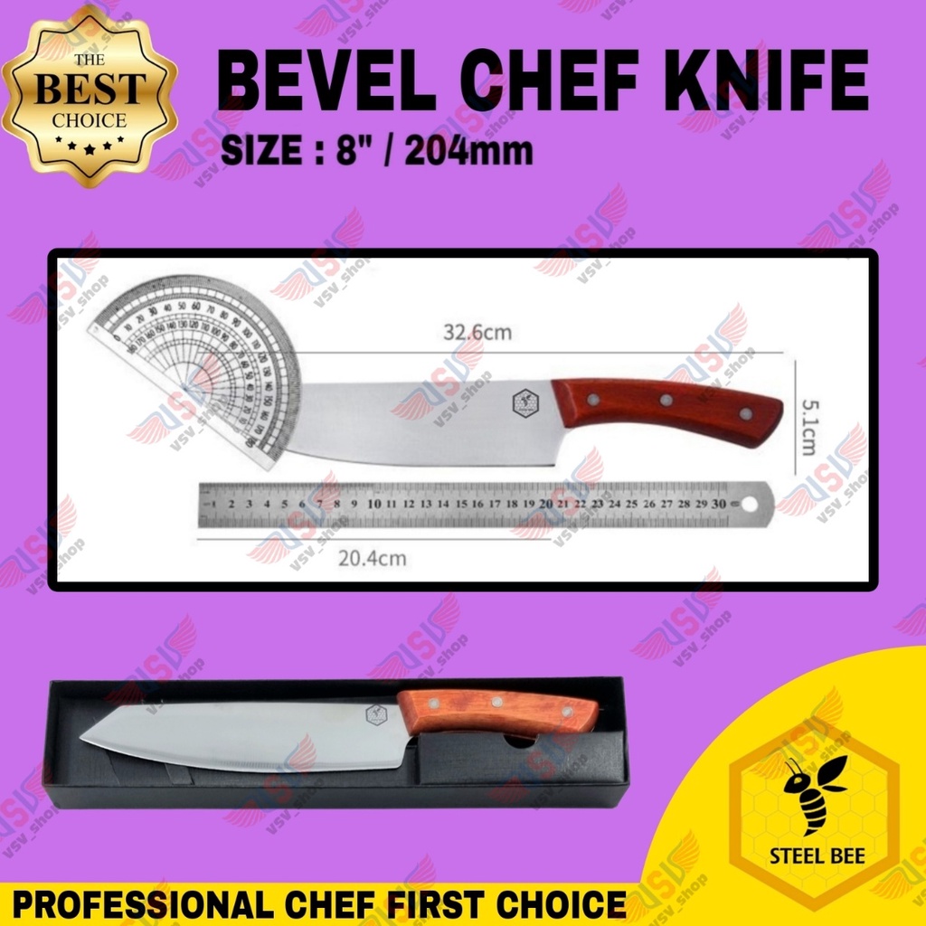 Steel Bee Pisau Dapur Gagang Kayu Premium Chef Knife 8&quot; Tahan Karat