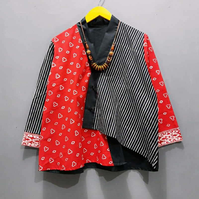 blus kimono katun toyobo mix batik garutan batik solo atasan trendy blus batik