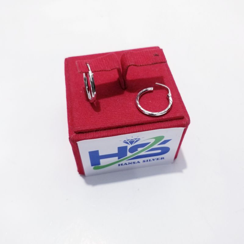 Anting Perak Anak Asli Silver 925 Lapis Emas Putih Model Ring Ukir - Anting Wanita Anti Karat