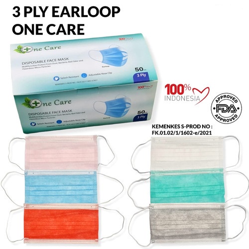 Masker 3ply Earloop Onecare isi 50 pcs Necare Kemenkes Dapat BOX