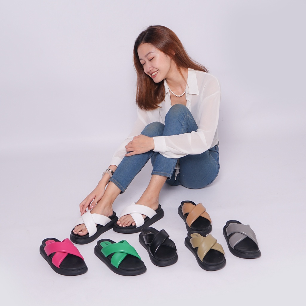 DUNKENSTOCK TIPE CHA CHA  Sandal wedges wanita casual sendal cewek ban dua silang kulit kekinian