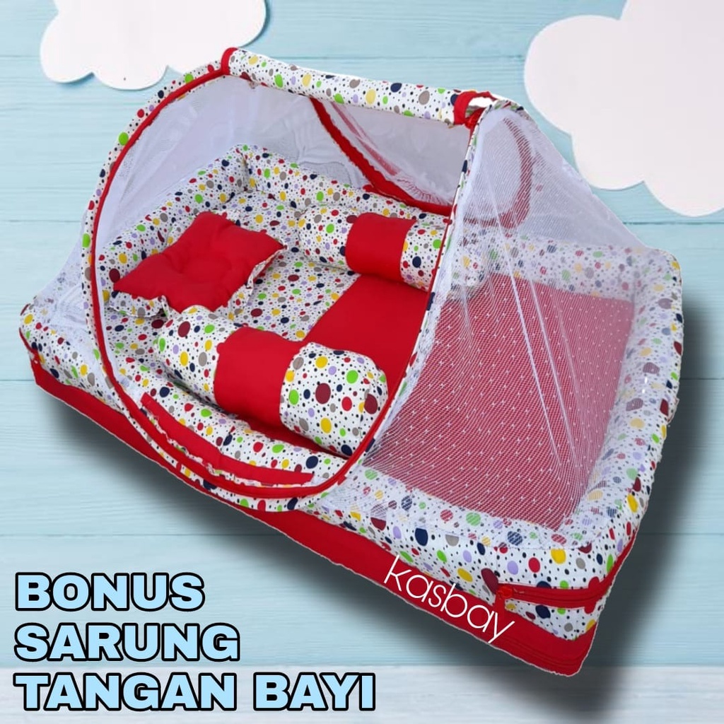 Kasur Bayi Kelambu c + Bonus Sarung Tangan Bayi Set Lengkap Bantal Guling Dan Tas Mika Terbaru