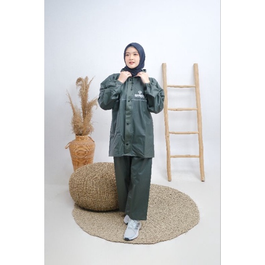 JAS HUJAN RAINCOAT pria wanita setelan celana enstein original bahan pvc tebal anti rembes axio