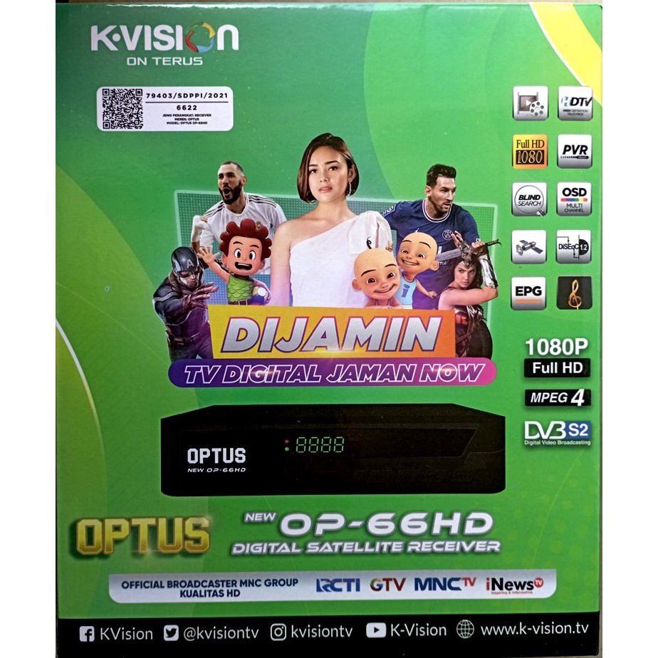 OPTUS 66HD Satellite Receiver ( konten Kvision ) gratis tayangan paket FILM & BEIN & TV Nasional ( p