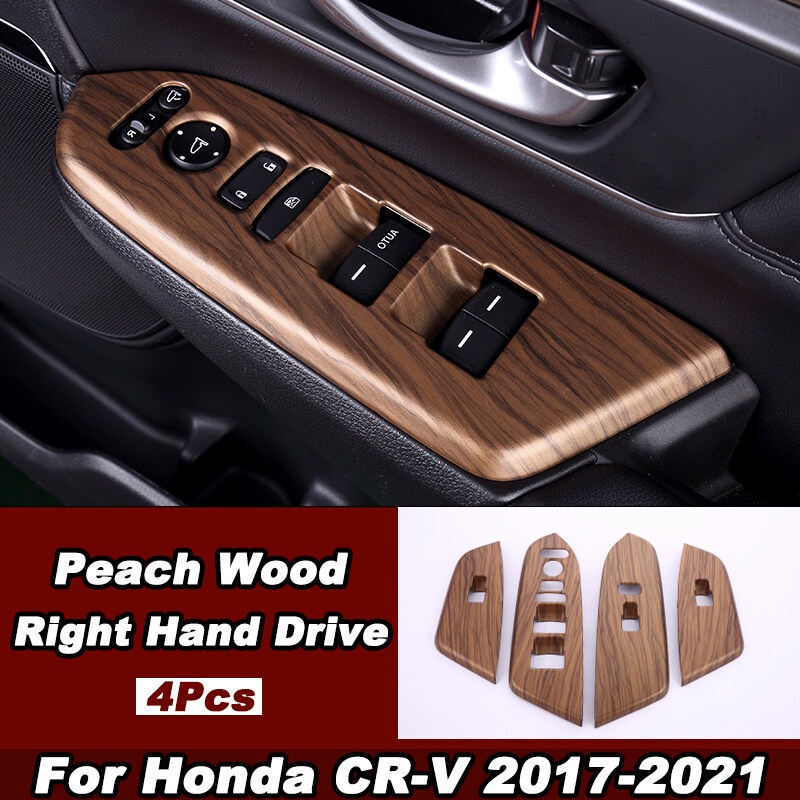 Xuming 4Pcs Frame Panel Tombol Power Window Mobil Motif Serat Kayu Peach Untuk Honda CRV CR-V 2017-2021