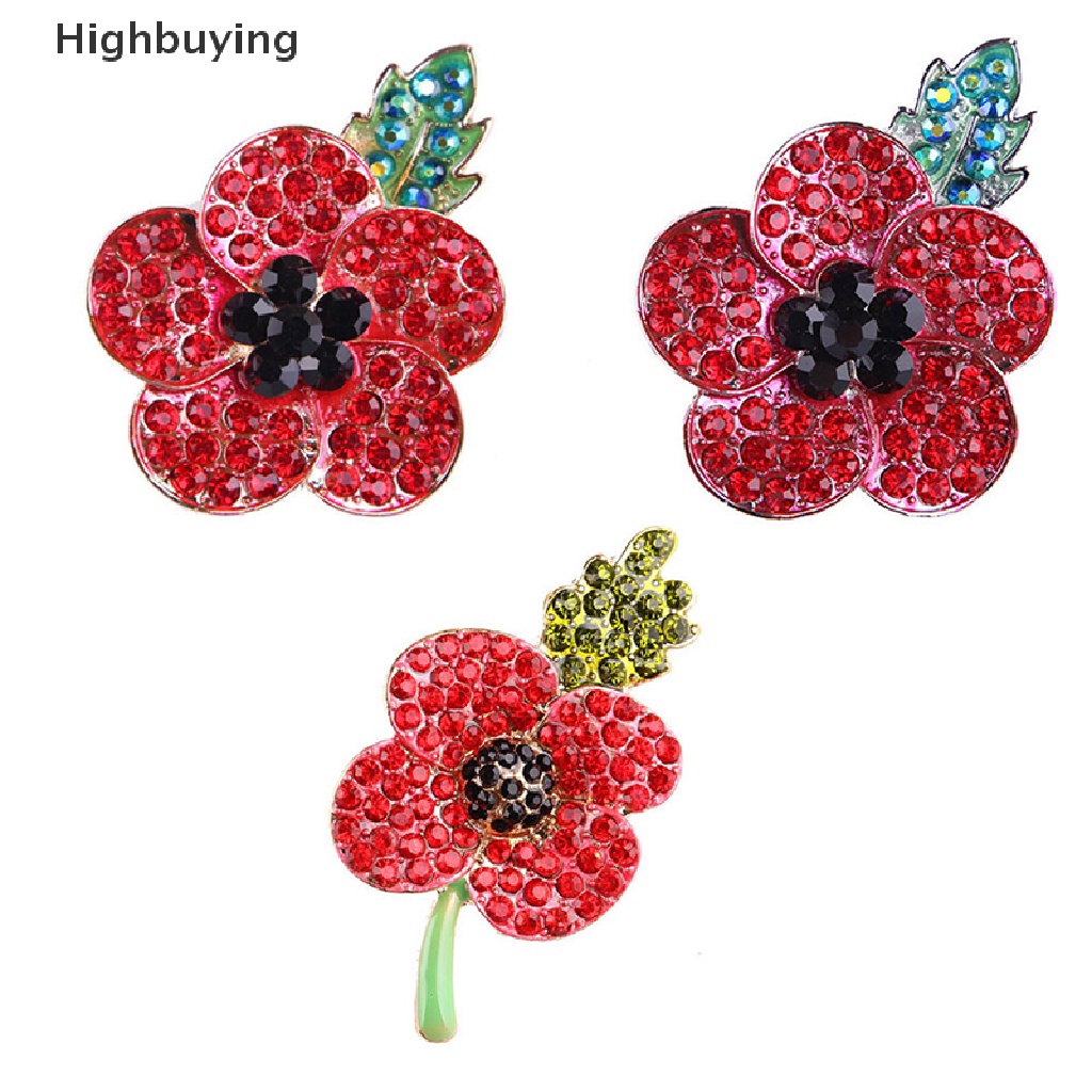 Hbid 1Pc Bros Pin Enamel Desain Poppies Hias Kristal Untuk Wanita Glory