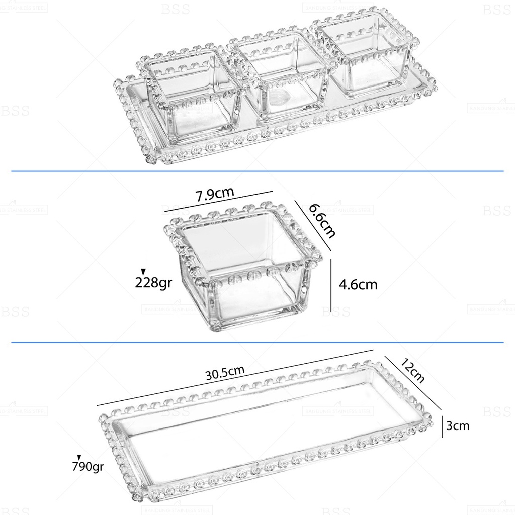 4in1 Set Piring Kaca Kristal Kotak Motif Hati Mangkuk Mini Vintage Aesthetic Wadah Saji Suguh Tamu Dessert Buah Es Krim Mangkok Mewah Multifungsi Korean Crystal Style
