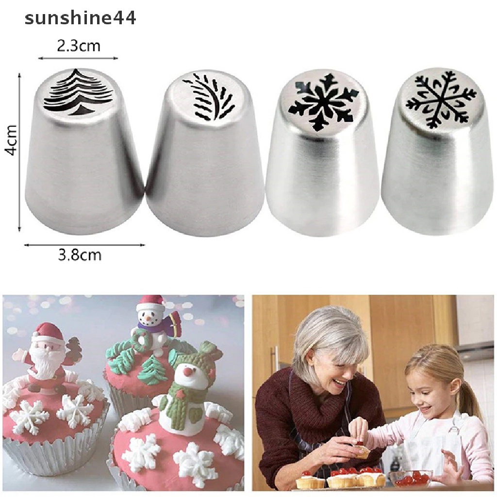 Sunshine 4pcs / set Spuit Piping Krim Kue Bahan Stainless Steel Untuk Dekorasi Natal