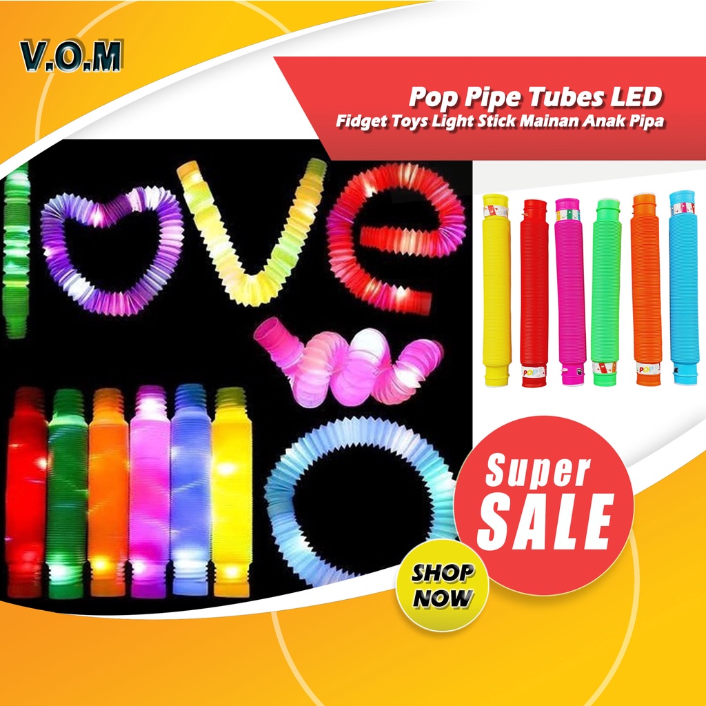 Pop Pipe Tubes LED Fidget Toys Light Stick Mainan Anak Pipa Viral 0851