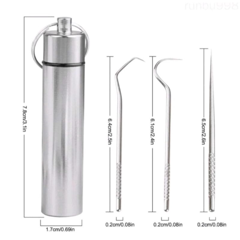 Tusuk Gigi Stainless Steel Set 3 pcs Alat Pembersih Gigi