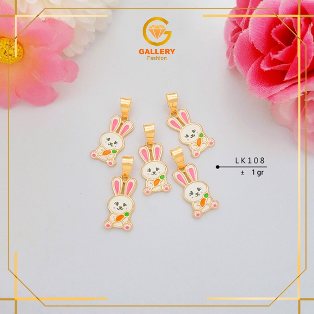 LIONTIN EMAS ASLI KADAR 300/6KARAT (6K) DAN 375/8KARAT (8K) KODE LK 108 MODEL KELINCI PUTIH DENGAN W