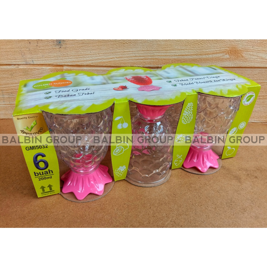 SATU SET ISI 12 PCS / 1 LUSIN | GELAS SIRUP GOLDEN SUNKIST 200.ML GELAS NANAS TERBARU - GELAS PLASTIK BPA FREE FOOD GRADE