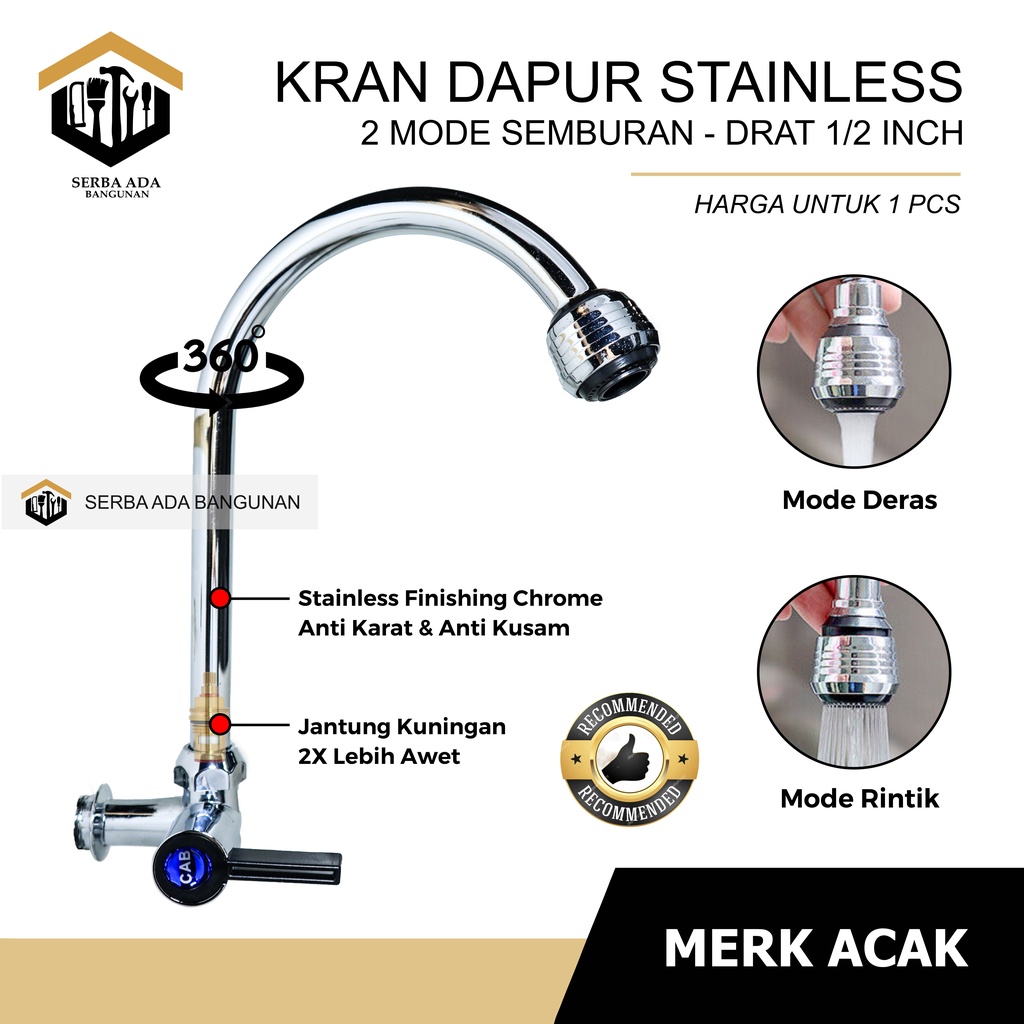 KRAN ANGSA EKONOMIS BABET STAINLESS / ANTI KARAT CUCI PIRING MURAH MERIAH AIR DERAS DAPUR WASTAFEL