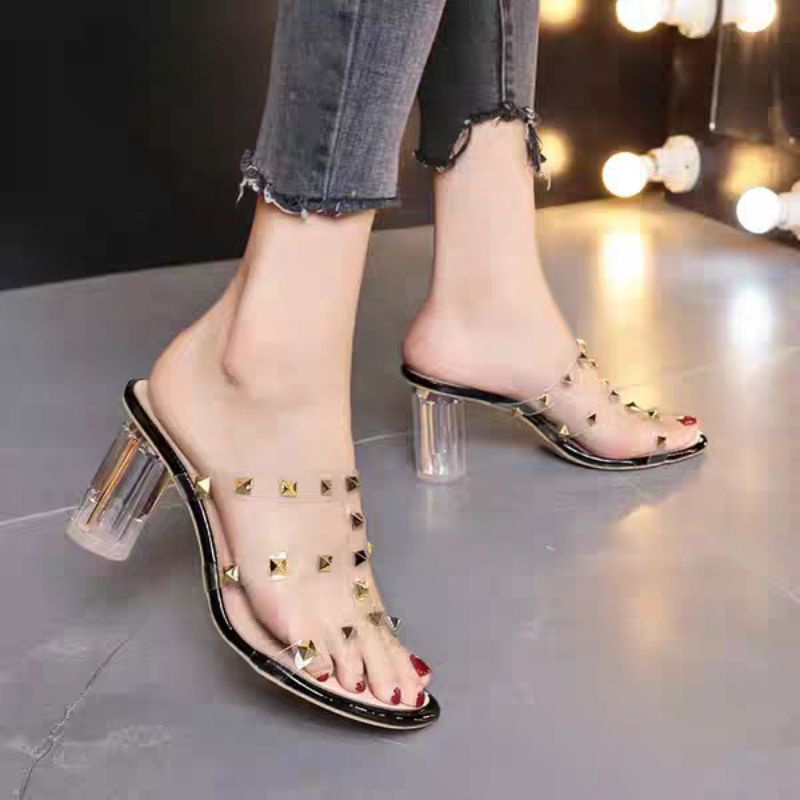 SANDAL HEELS WANITA HAK KACA PYRAMID