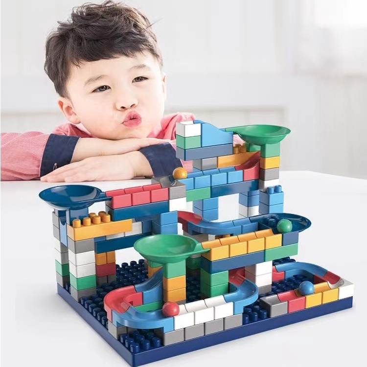[JUALSEMUA18](6620)136pcs Mainan Balok Susun Bola Dan Rail Dengan Kotak Penyimpanan Dan Tutup Papan Lego / Brick With Ball And Track Adventure / Balok Susun Adventure