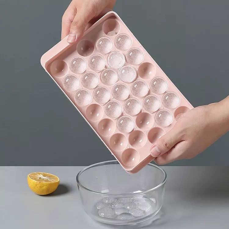 Cetakan Es Batu Bulat 33 Hole Grid Ice Cube Tray Cetakan Jelly Agar-Agar Coklat 33 Lubang Bulat Round dengan Tutup Tempat Es Batu Bulat Tutup Serbaguna