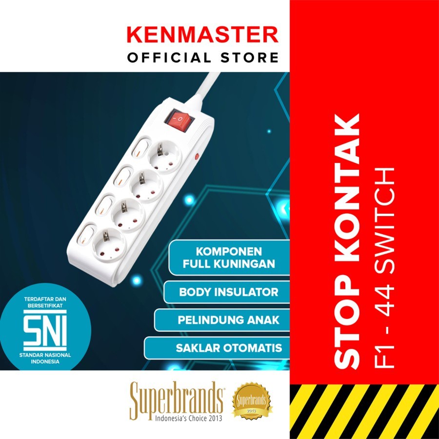 KENMASTER F1 Stop kontak Switch 4 lubang SNI FULL KUNINGAN