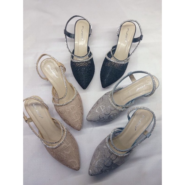 heels wanita slop tali belakang