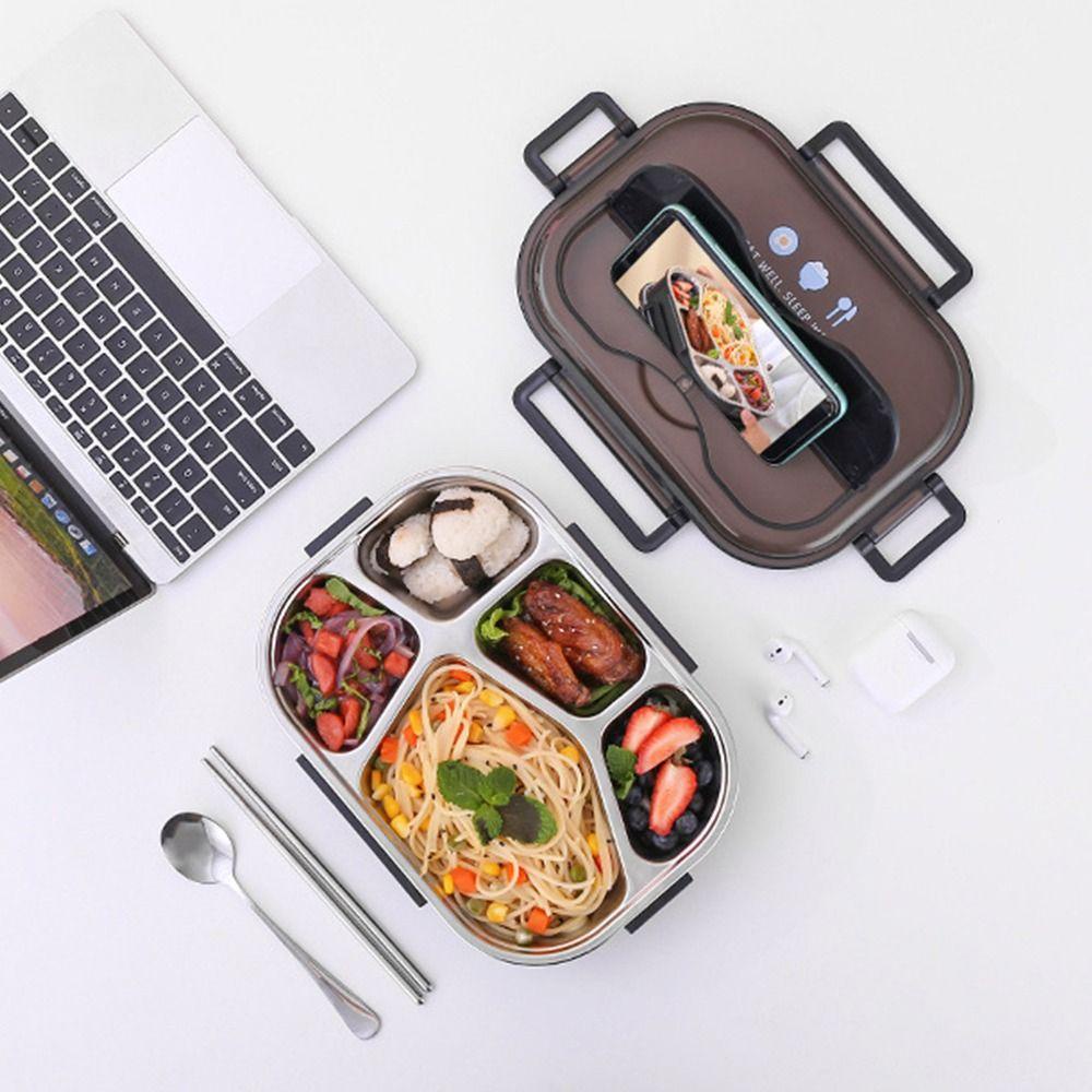 R-FLOWER Lunch Box Microwavable Untuk Pelajar Pekerja Kantor Anti Bocor Dengan Sendok Wadah Makanan