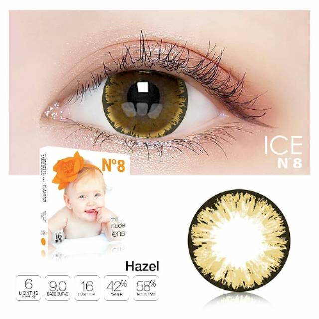 SOFTLENS MINUS DAN NORMAL X2 ICE NO.8 / N8 HAZEL 16MM (0.00 sd -10.00) GRATIS TEMPAT SOFLEN