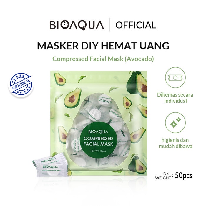 BIOAQUA Bio Aqua DIY Compressed Facial Face Mask isi 50 pcs Masker Kompres - Avocado Mencerahkan Kulit