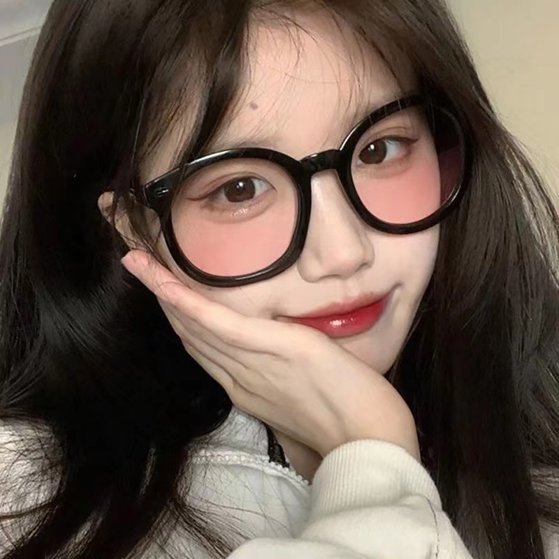 Roselife Kacamata Hitam Frame Bulat Oversized Gaya Retro Korea Untuk Wanita