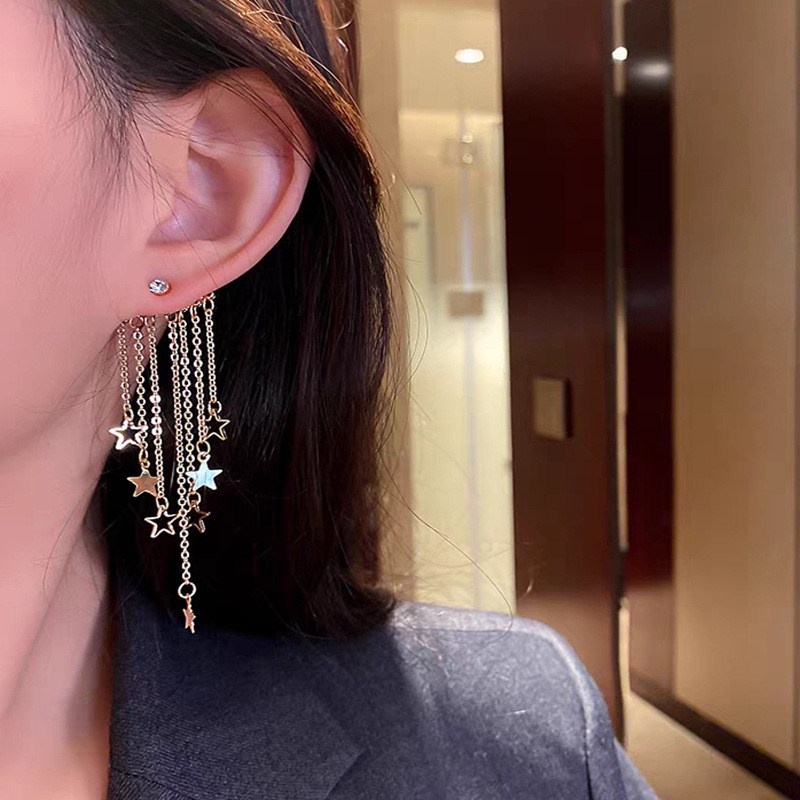 Anting Tusuk Gantung Desain Bintangrumbai Panjang Gaya Korea Kreatif Untuk Wanita