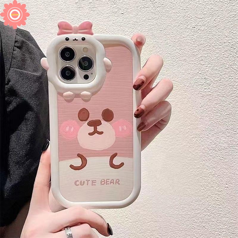 Cartoon Bear Case Realme C15 C25 C12 C25s C31 C11 C30 C35 C21Y C21 C25Y C20 C17 Realme 9i C2 5 5i 6i C3 5S C11 2021 7i C20A Cute 3D Bow Little Monster Lens Glossy Anti-shatte Cover