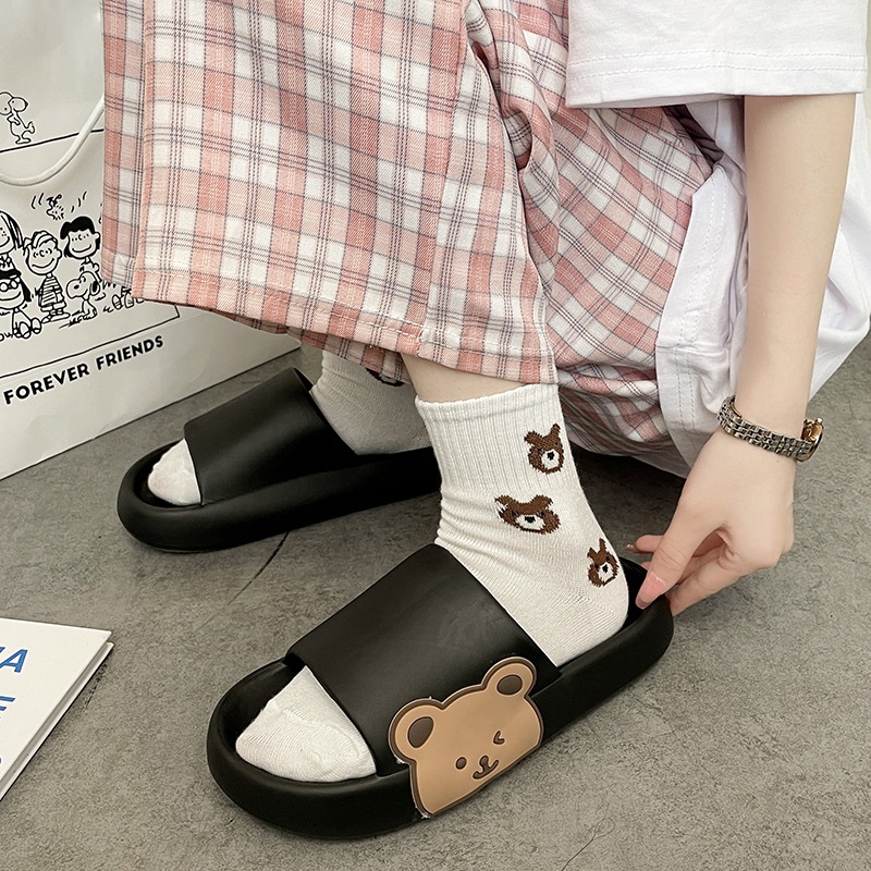 SW03 Sandal Slip On Wanita Import Karet Beruang Teddy Bear