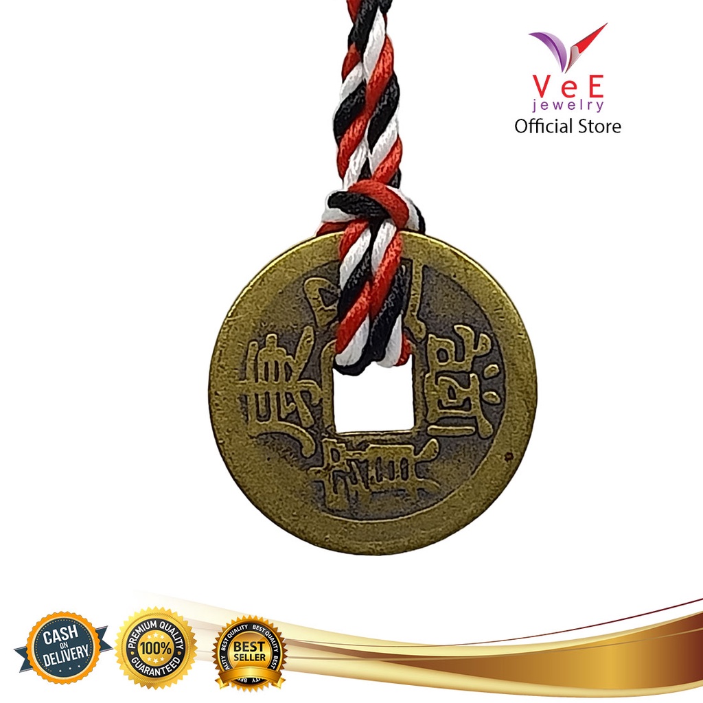 Kalung Tali Benang Tridatu Asli Bali Liontin Uang Koin Kuno - VeE Feng Shui