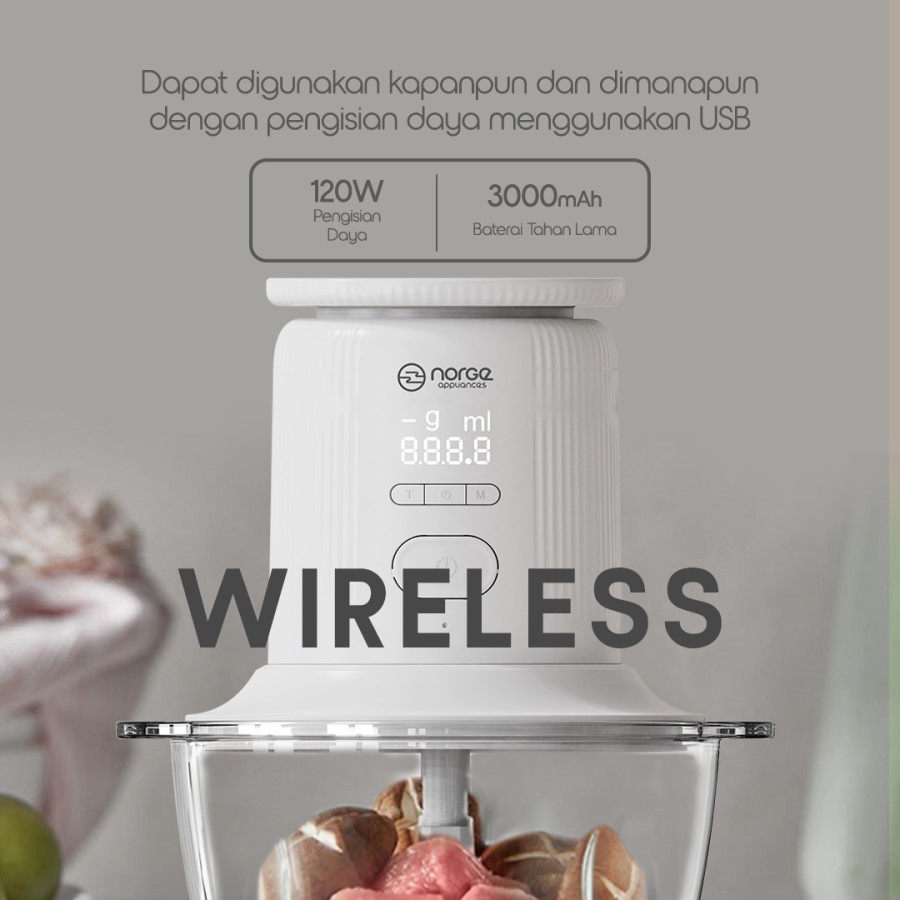 Norge Scale Food Chopper 1,2L Wireless / Chopper sekaligus Timbangan