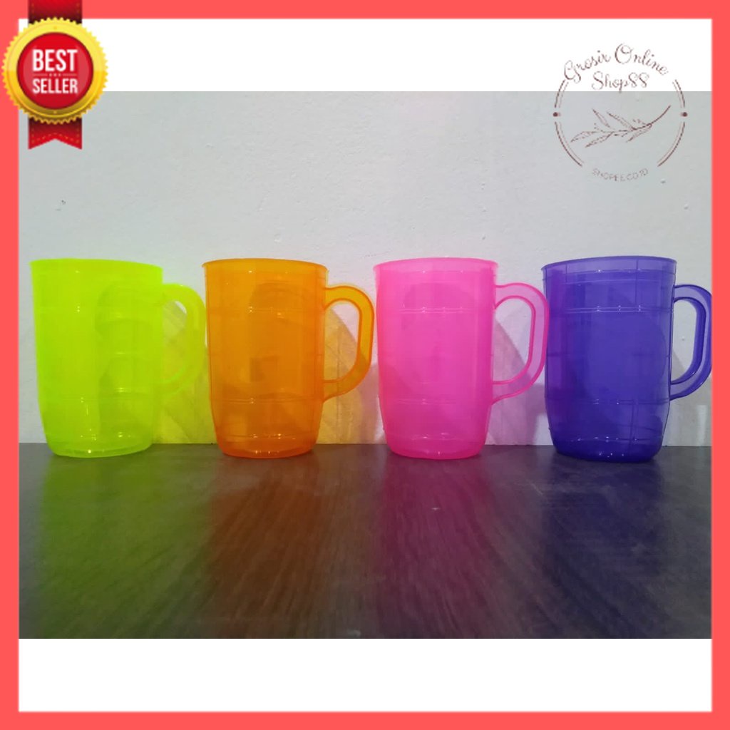 GOS - B112 - GELAS MINUM WARNA / CANGKIR CUP GELAS GAGANG BIR PLASTIK WARNA