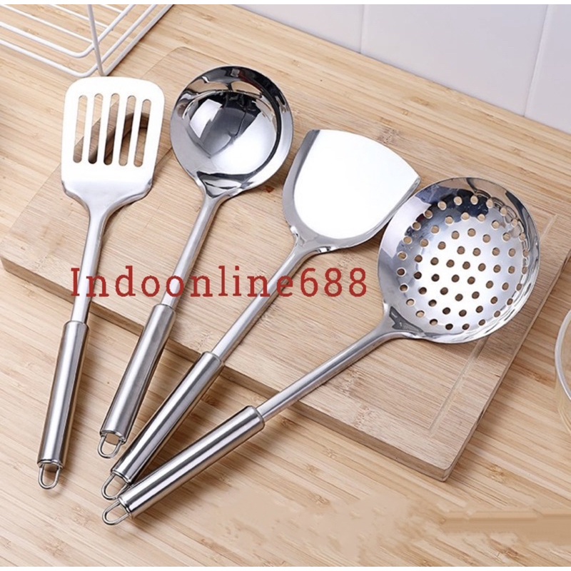 SPATULA SUTIL SET STAINLESS STEEL 4IN1 - SENDOK PENGGORENGAN - SODET TEBEL ANTI KARAT - ALAT KITCHENWARE