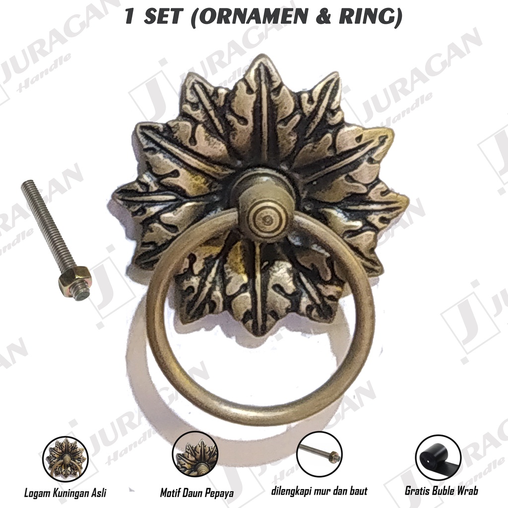 tarikan pintu ukir pintu gebyok - ornamen kuningan handle pintu - gagang kuningan motif daun pepaya