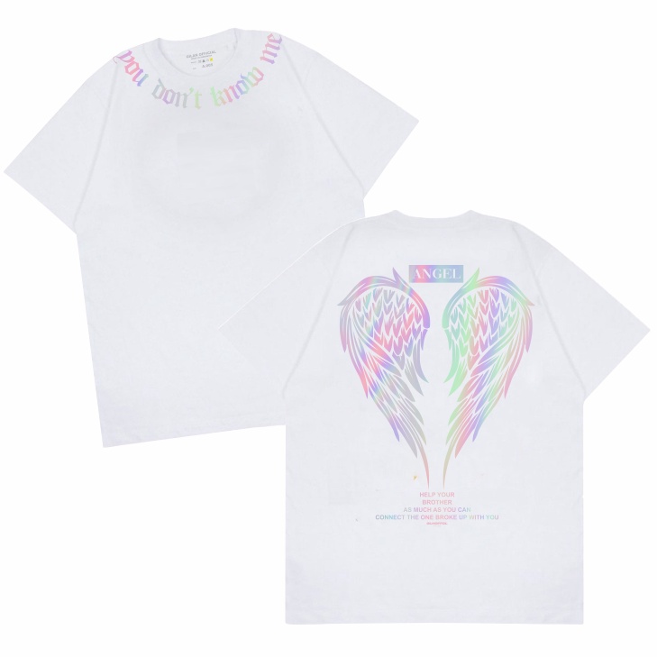Gilan Kaos Baju PRIA/WANITA ORIGINAL ANGEL WING T Shirt Distro Desain Oversize Premium Hitam Putih Lengan Pendek Panjang Motif Sablon Viral Trendy Jepang Japan Keren Kekinian Unisex-V1 RAIBOW PUTIH
