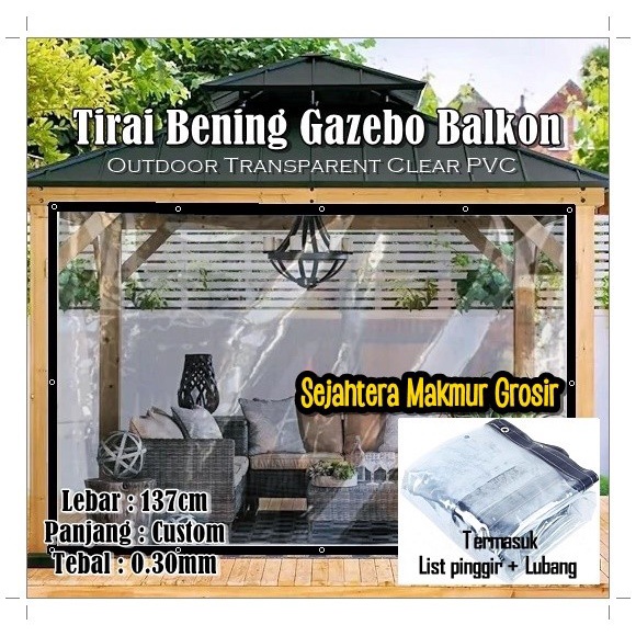 Gorden Tirai Plastik Transparan Penahan Air Hujan / Tirai Pvc Outdoor Meteran