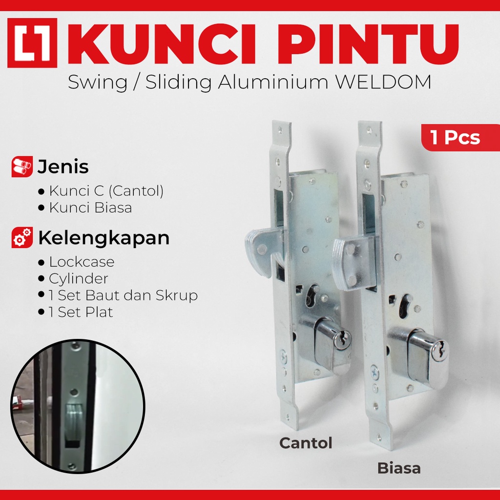 Kunci Pintu Swing Sliding Aluminium 1 Set Kecil 5123/4123 - Weldom