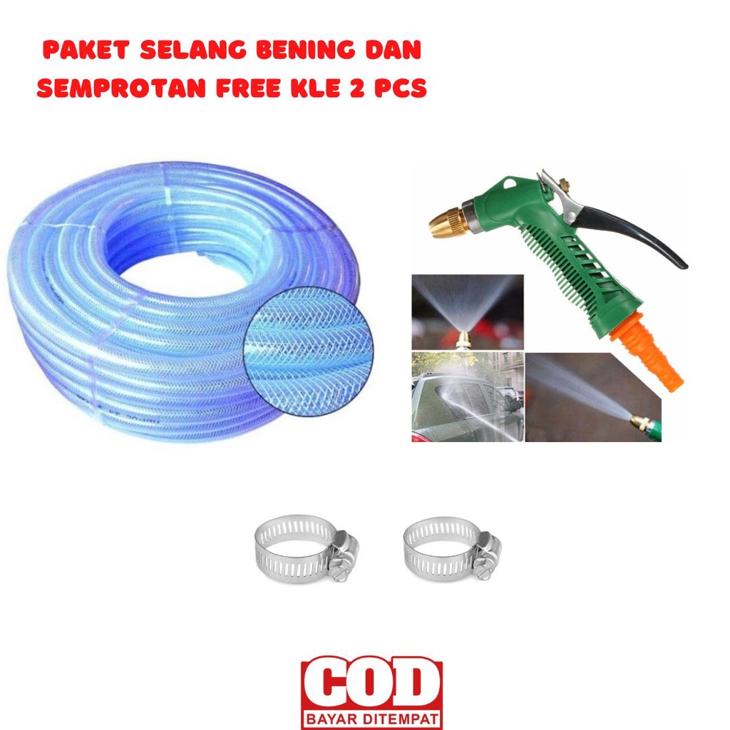 SEPAKET SEMPROTAN AIR KEPALA SEMPROTAN TAMAN JET SPRAY MURAH / SEMPROTAN AIR CUCI MOBIL MOTOR HOSE NOOZLE + SELANG BENING SERAT 1/2 INCH 1 MM