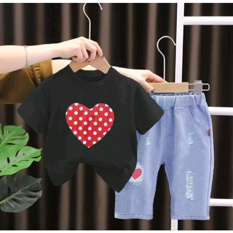 Setelan anak perempuan motif love usia 1-5 tahun baju anak perempuan setelan anak perempuan