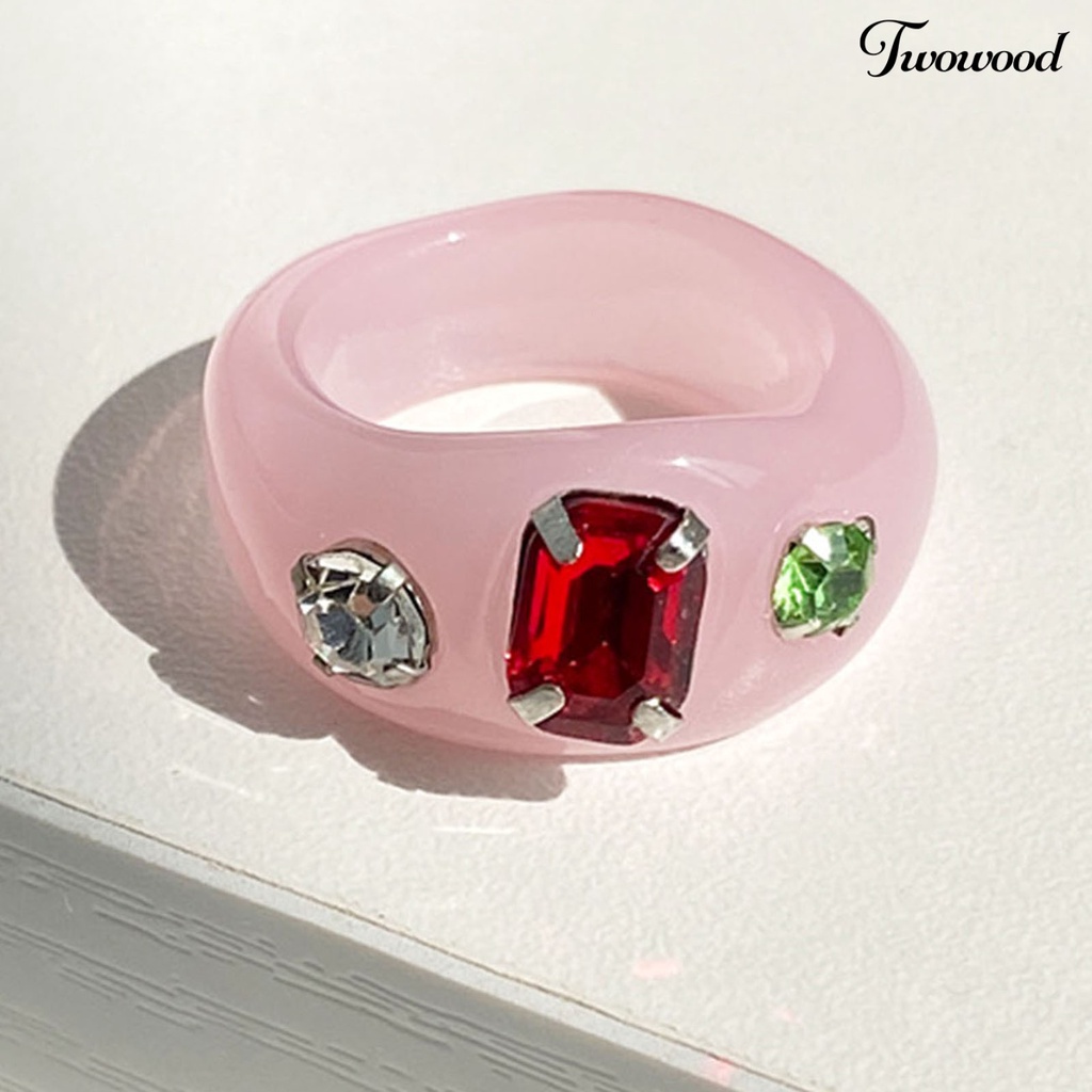 Cincin Berlian Imitasi Warna Permen Bahan Resin Untuk Kencan