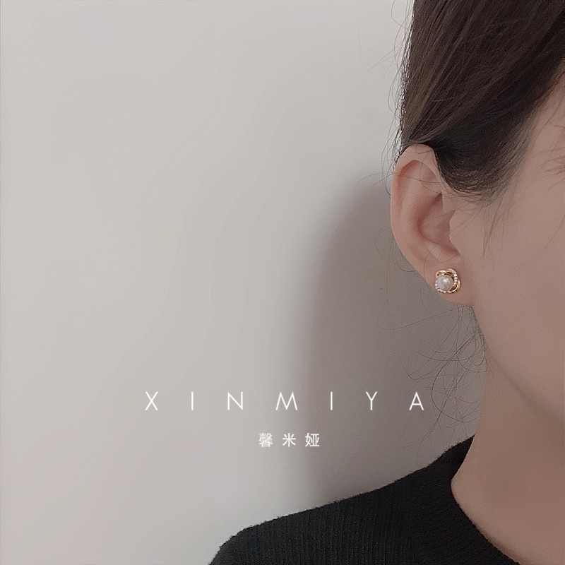 Anting Mutiara Bahan Sterling Silver Gaya Retro Perancis Korea Untuk Wanita